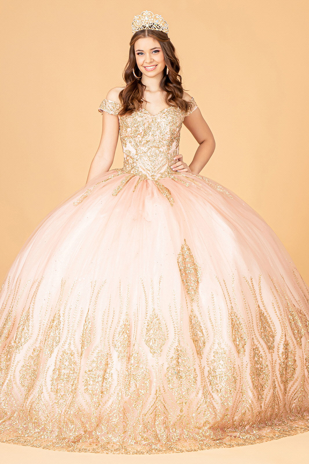ROVET Glitter Mesh w/ Sequin and Beads Long Quinceanera Dress GLGL3079